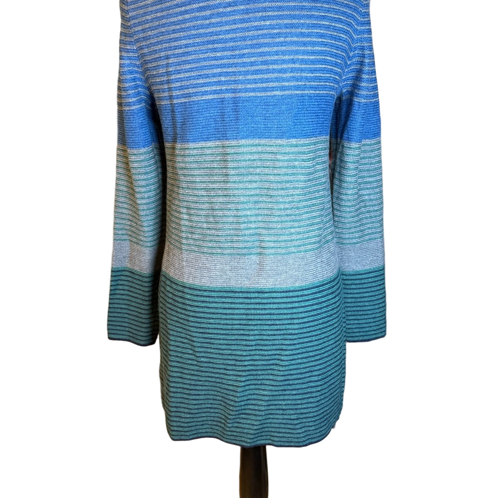 Talbots Pure Merino Wool Blue Striped Open Front Cardigan XS - Picture 2 of 5
